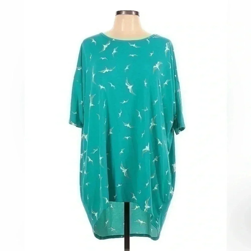LuLaRoe Irma Oversized High Low Tunic Teal Dark Mint Seagulls Size Large L Top